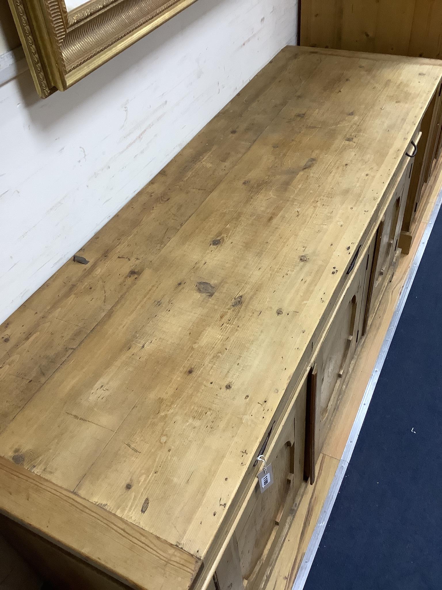 A Victorian pine low dresser, length 183cm, depth 58cm, height 90cm